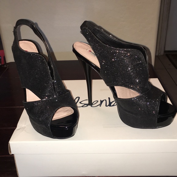 Olsenboye Black Shimmer Platform Stilettos - Picture 2 of 4